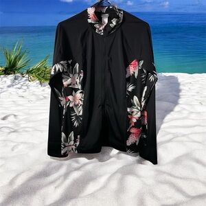 BNWT Tommy Bahama women's Ginger Flowers long-sleeve, zip-front rash guard